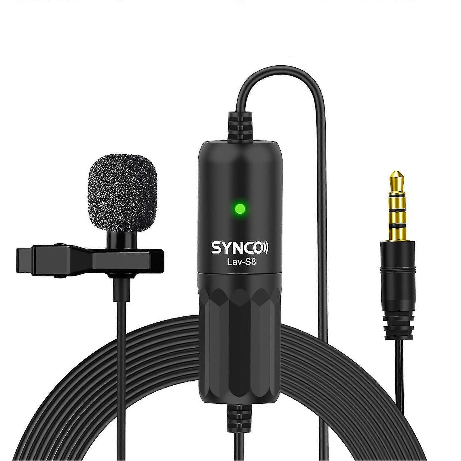 Synco Lav-s8 Professional Lavalier Microphone Clip-on Omnidirectional Lapel Mic Noise Reduction Auto-pairing 8m/ 26.2ft Long Cable For Dslr Camera Sma