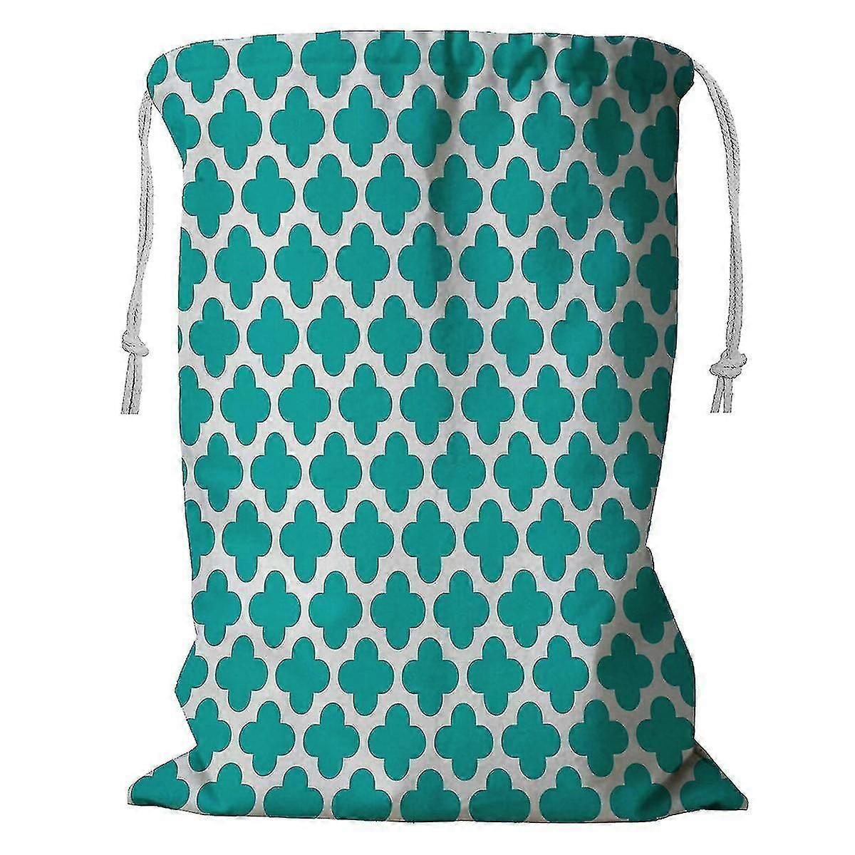 Turquoise Quatrefoil Pattern Storage Basket  With Drawstring 60x80 Cm