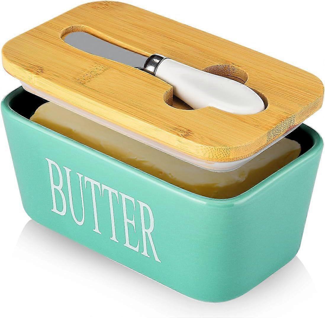SCSYV Butter Dish with Lid for Countertop Large Butter Dish Ceramics Butter Keeper Container with Knife and High-Quality Silicone Sealing Butter Dishe