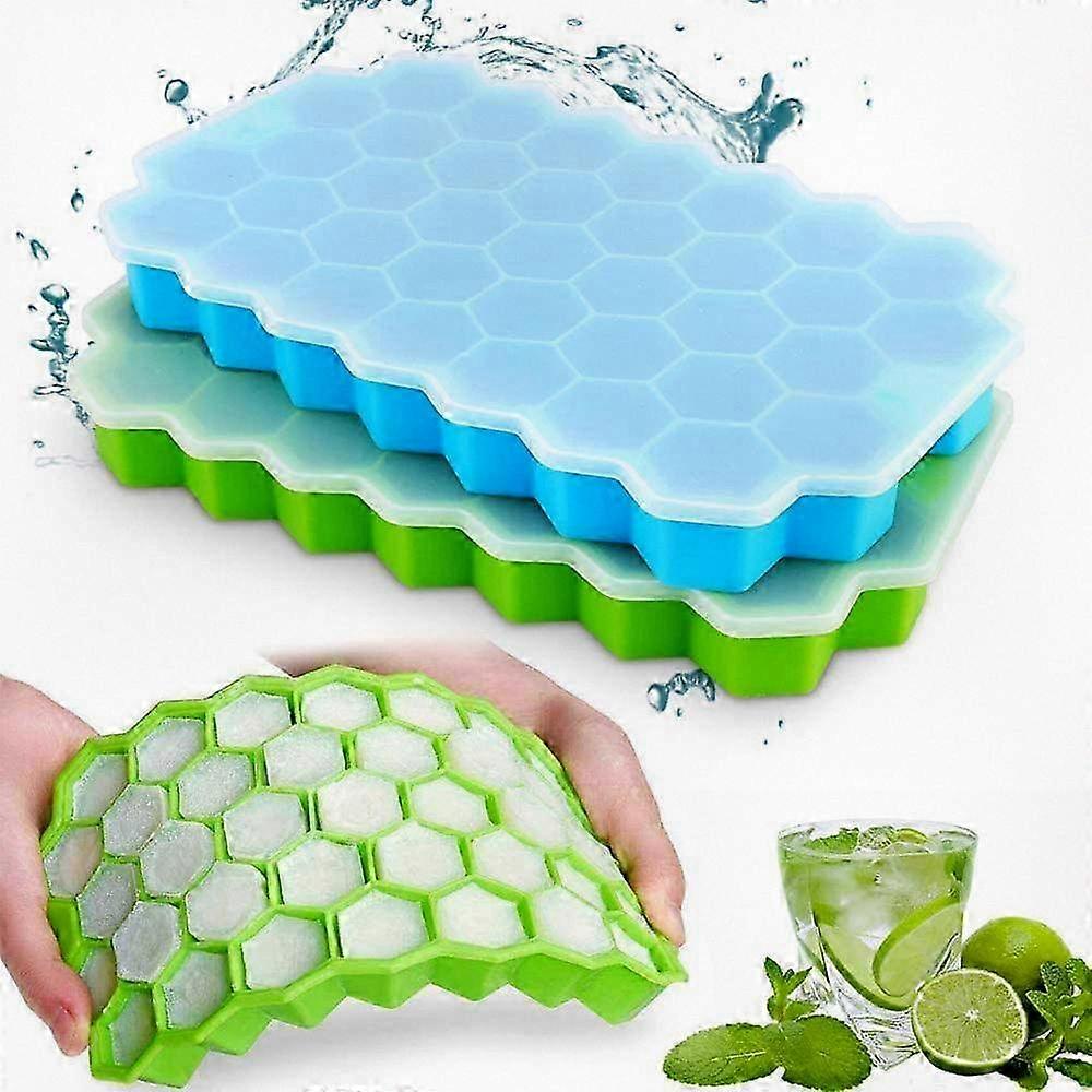 2 Pack Silicone Ice Cube Tray With Lid 37 Compartment Reusable Ice Mold