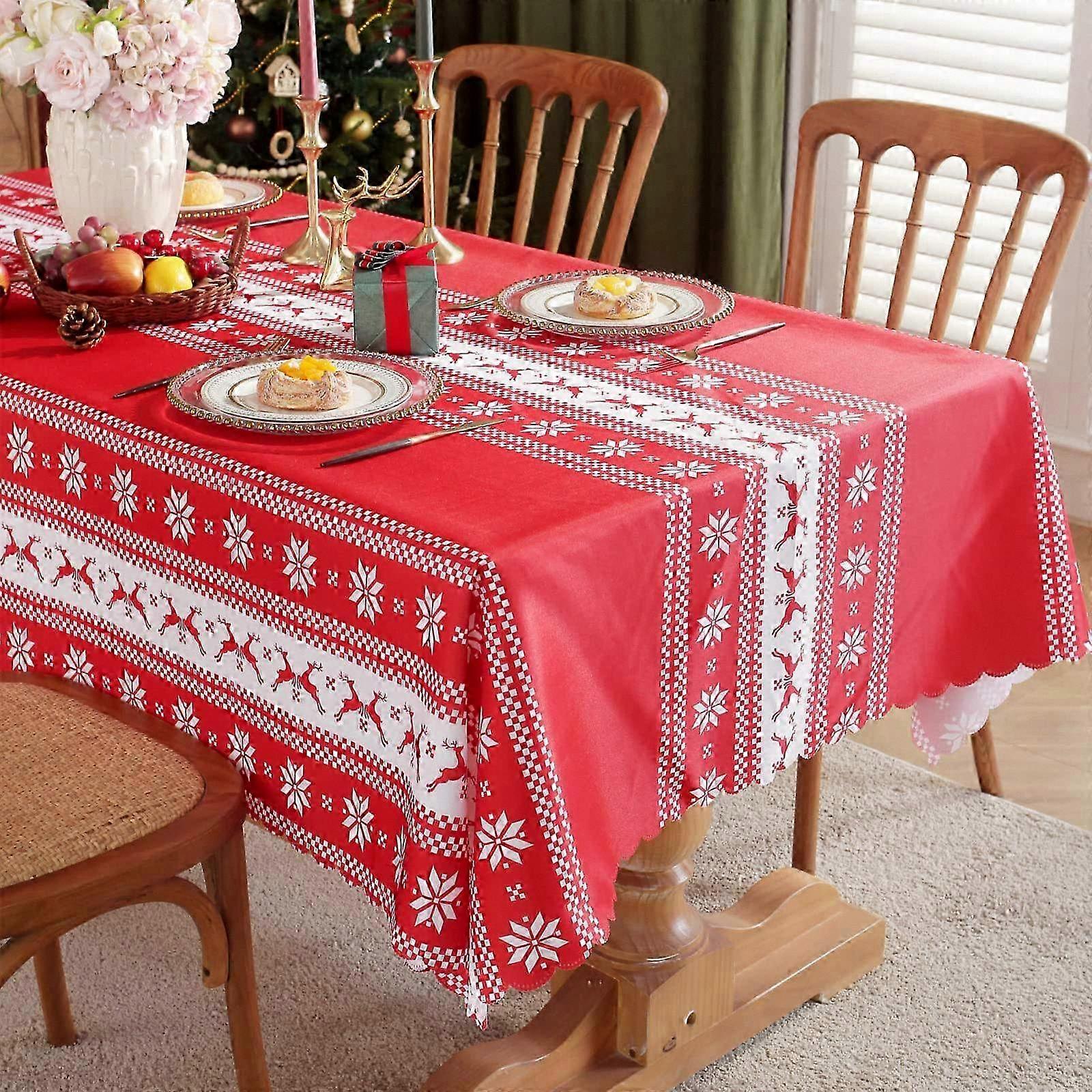 Festive Rectangular Tablecloth Washable Stain-Resistant Holiday Decor 150x220cm for Dining Table