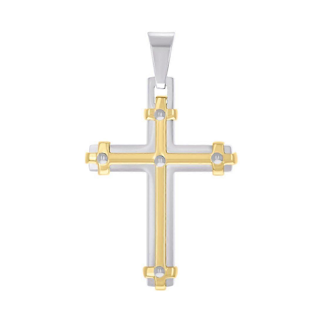 ステンレス鋼イエロートーンメンズクロス宗教チャームペンダントネックレス男性用