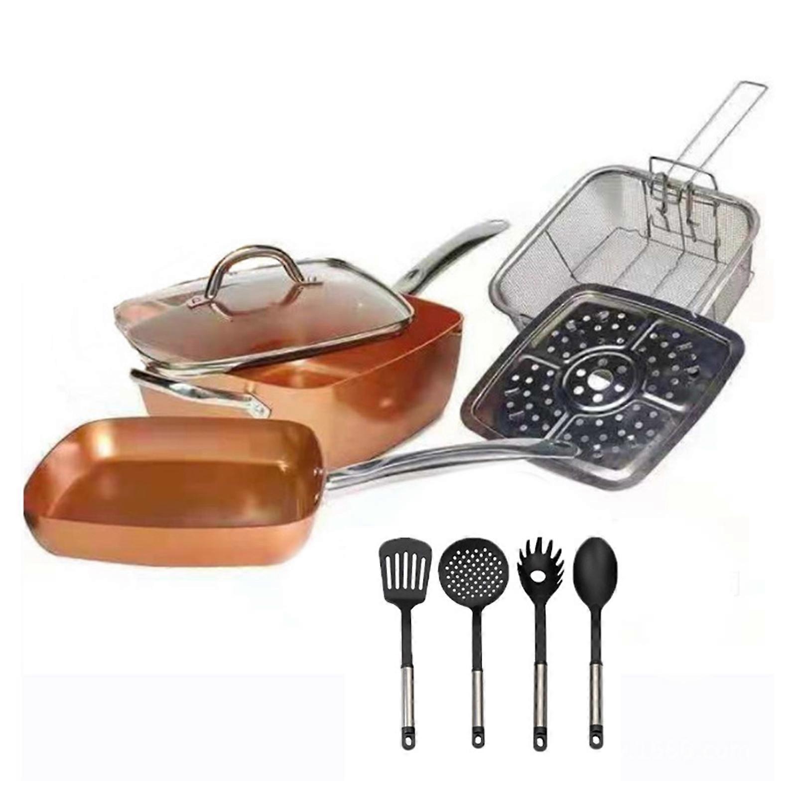 9pcs Aluminium Square Frying Pan with Ergonomic Handle Nonstick Cookware for Home Use Heat Resistant Cooking Pot