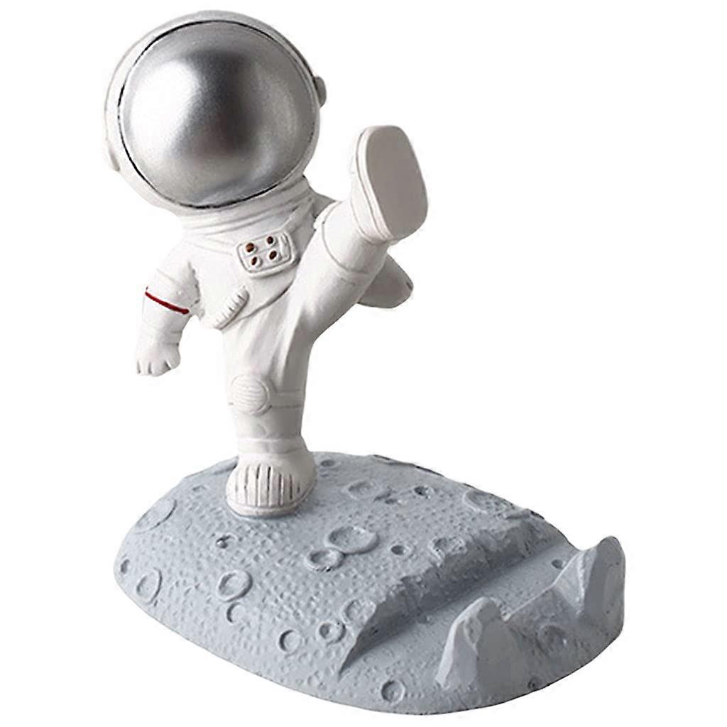 Lovely Astronaut Phone Holder - Silver Resin Phone Stand for Desktop, Lazy Supporter, Multifunctional Table Ornament