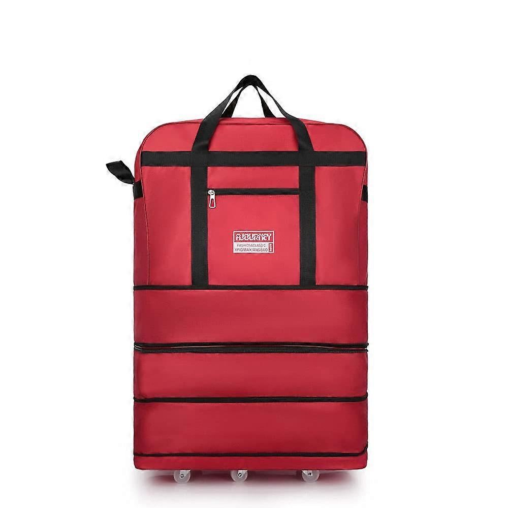 Expandable Extra Large Travel Oxford Duffel Bag with Wheels Traveling Foldable Suitcase (Red)