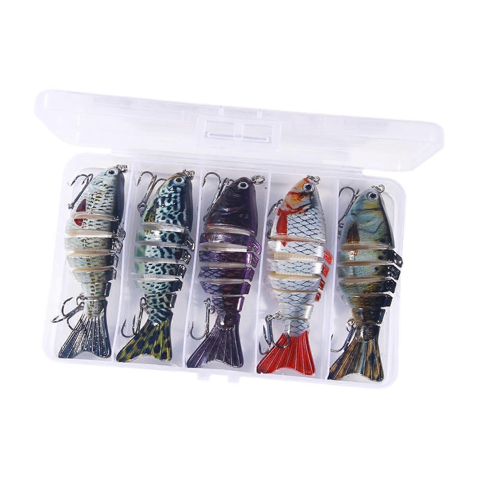 5x Balıkçılık Yemleri ve Saklama Kutusu Bas Minnow Walleye için Gerçekçi Swimbait
