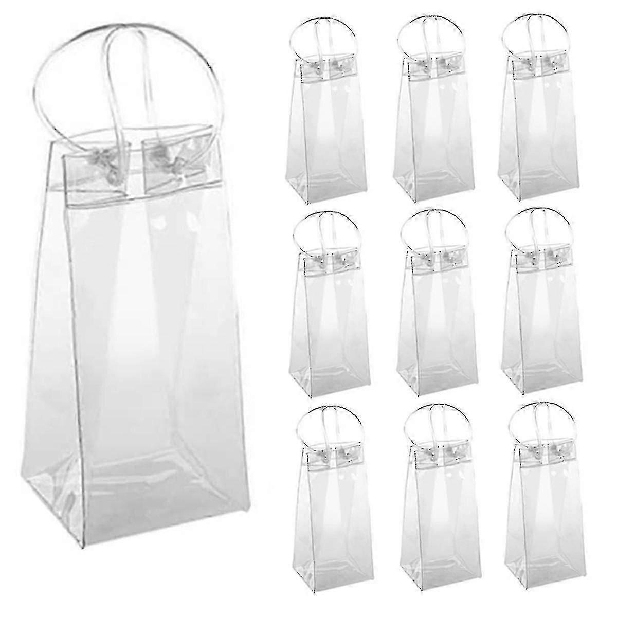 Lot de 10 sacs isothermes transparents en PVC pour bouteilles de vin et champagne avec poignée