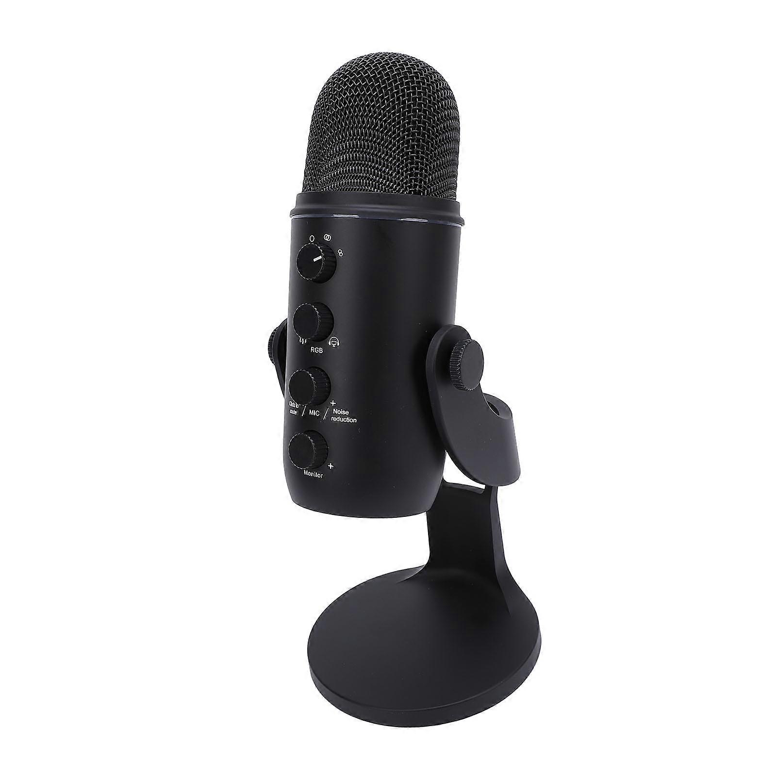 Gaming Microphone USB PC Condenser Mic with Quick Mute Function Colorful Ambient Light Black 