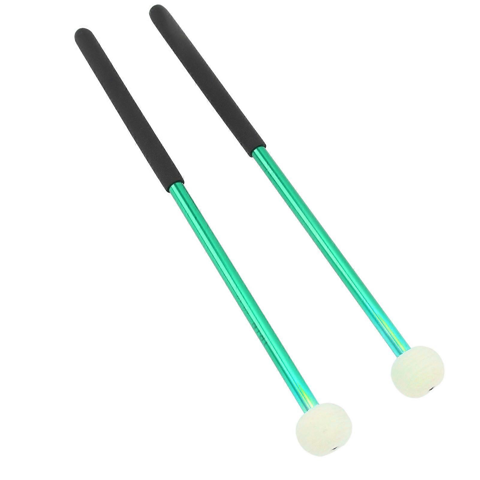 2 Pcs Green Timpani Mallets Soft Wool Felt Head Rubber Handle