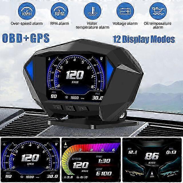 Universal Car Digital Speedometer with OBD2+GPS HUD Head-Up Display and Multifunctional Over Speeding Alert for Safe Driving Applications
