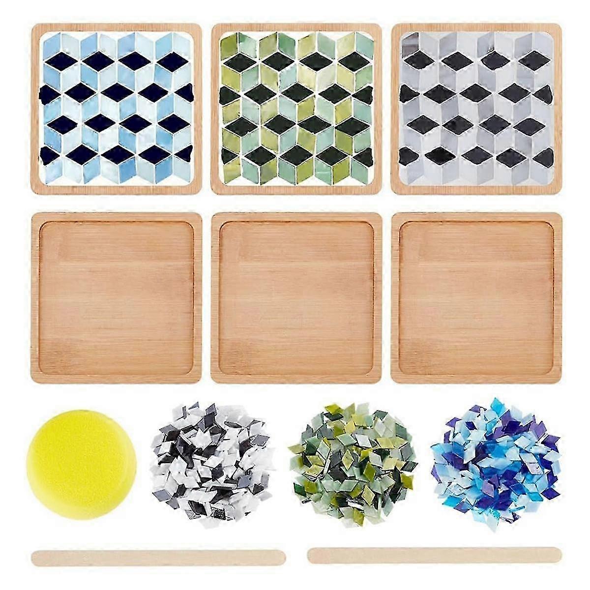 Rhombus Mosaic Tiles Coaster Kit DIY Mosaic Bamboo Coaster Kits Mosaics Coaster Making Kit,for Adul