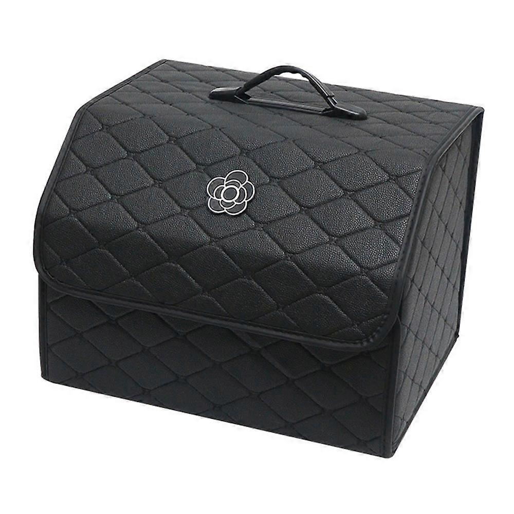 Car Trunk Storage Organizer High Capacity Multipurpose Pu Leather Portable Trunk Storage Box with Lid Black ? Large