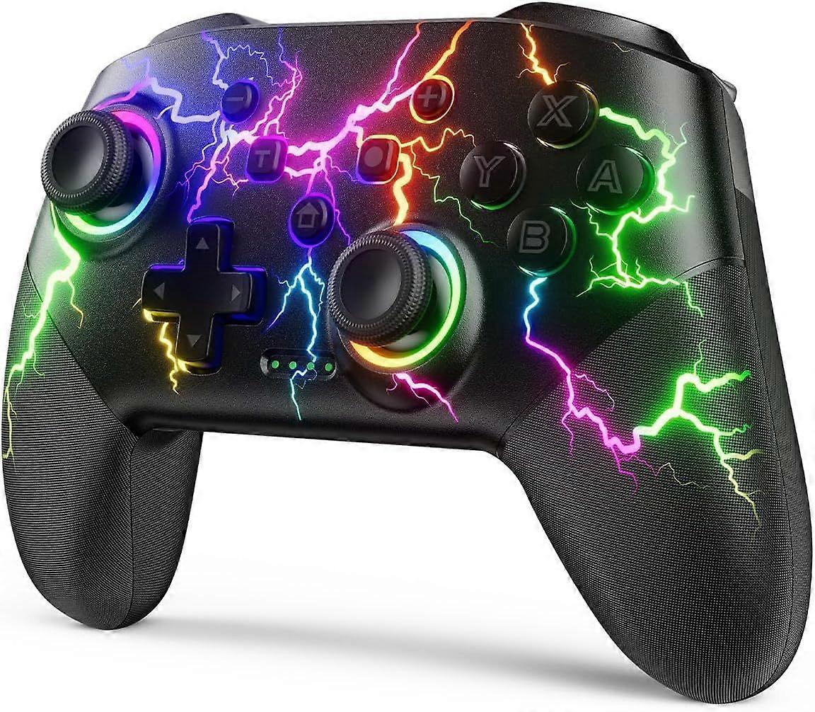 Styrenhet kompatibel med Switch/Windows, RGB Lightning Programmerbar 1000mAh Wireless Pro Controller med en nyckelparning Wake Up Vibration Turbo