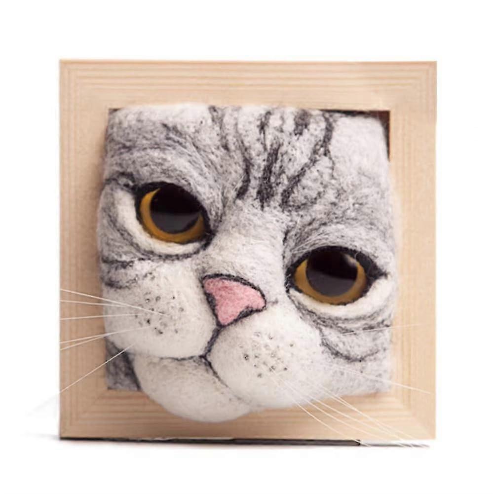 Cat Head Doll Strickset with photo frame ornaments and shaping base. Wool felt, interactive craft accessories for home. Ref: 9504