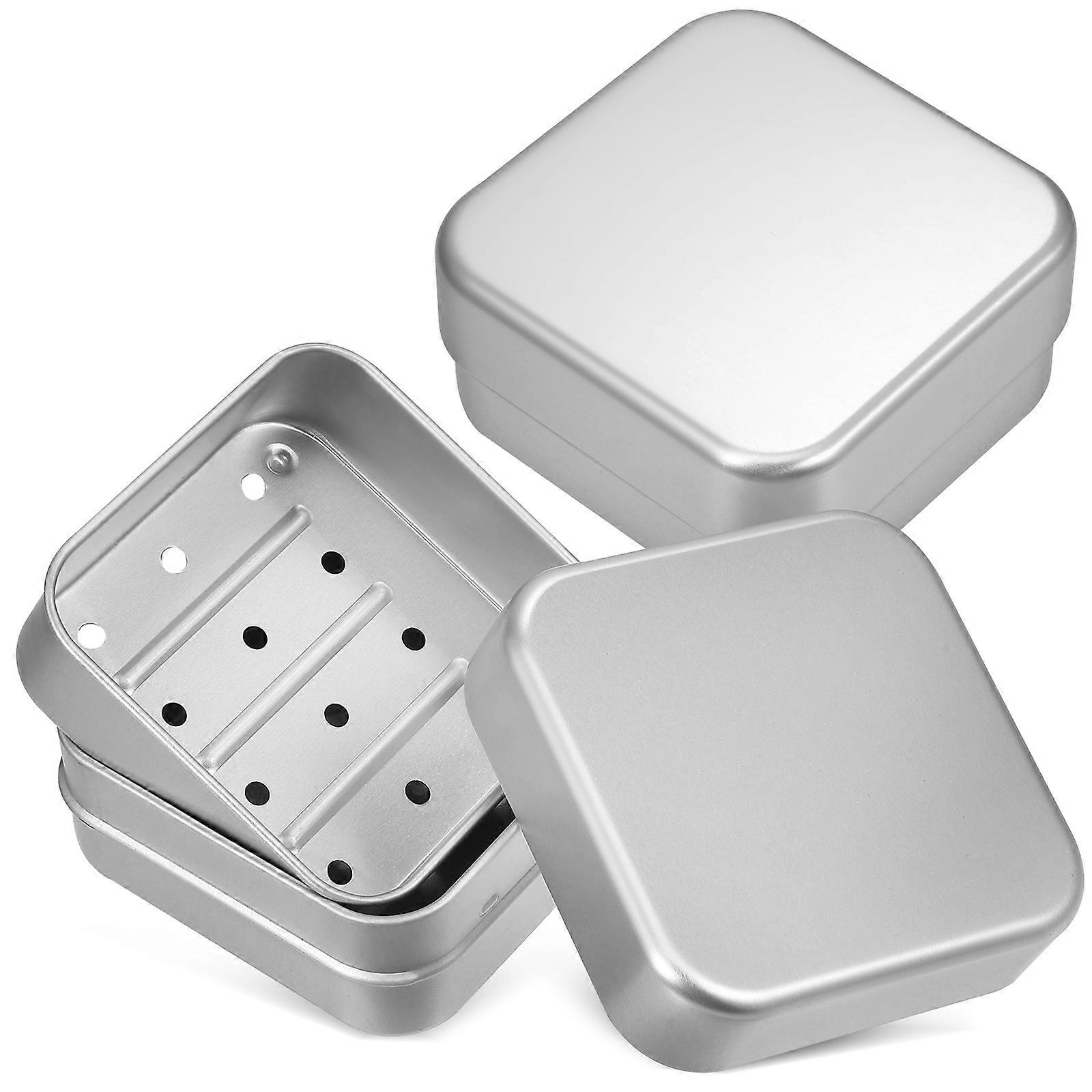 Aluminum Soap Box 2Pcs Silver with Drainage Filter and Lid for Storage Use