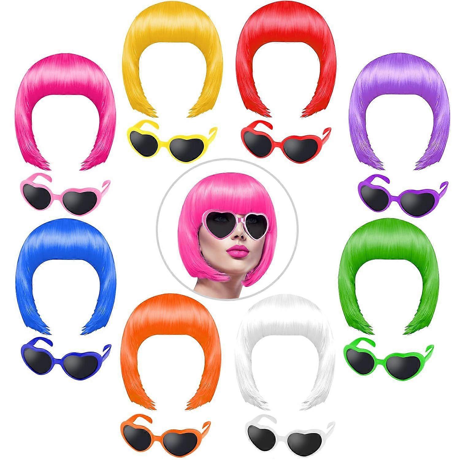 2025 Latest Model 16 Pieces Party Wigs and Sunglass Set, Short Bob Wig Sunglass