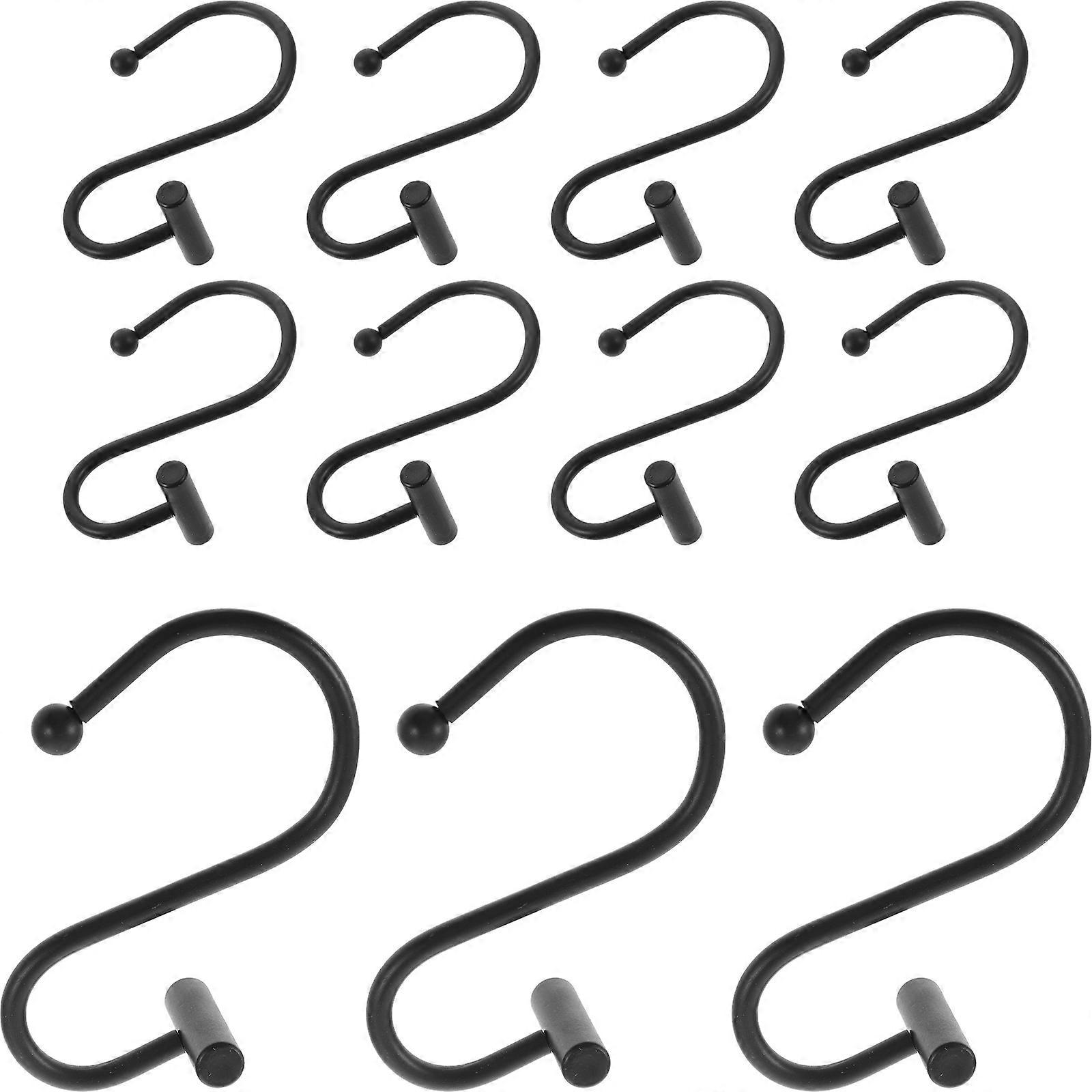 12 Pack Black Iron Shower Curtain Hooks, Rust Resistant Decorative Bathroom Hangers with Smooth Surface for Heavy Drapes