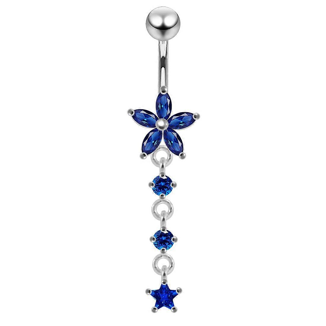 Jewelled Moving Flower Design Belly Ring