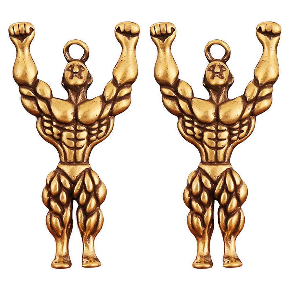 Muscle Keychain Copper Material Key Hanging Decors Daily Use 4.3X2.3X0.5cm Golden 2Pcs