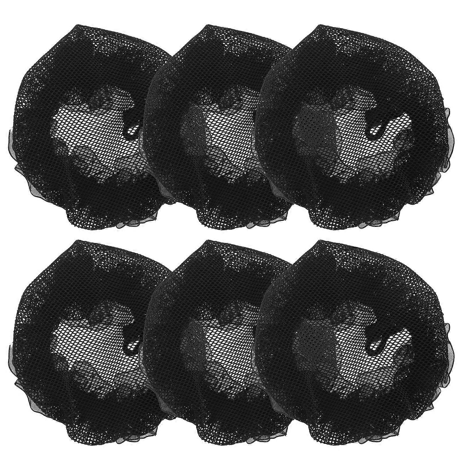 Stretch Bun Hair Net Decorative Elastic Fabric Hair Nets for Ballet 6Pcs 10x10cm Black