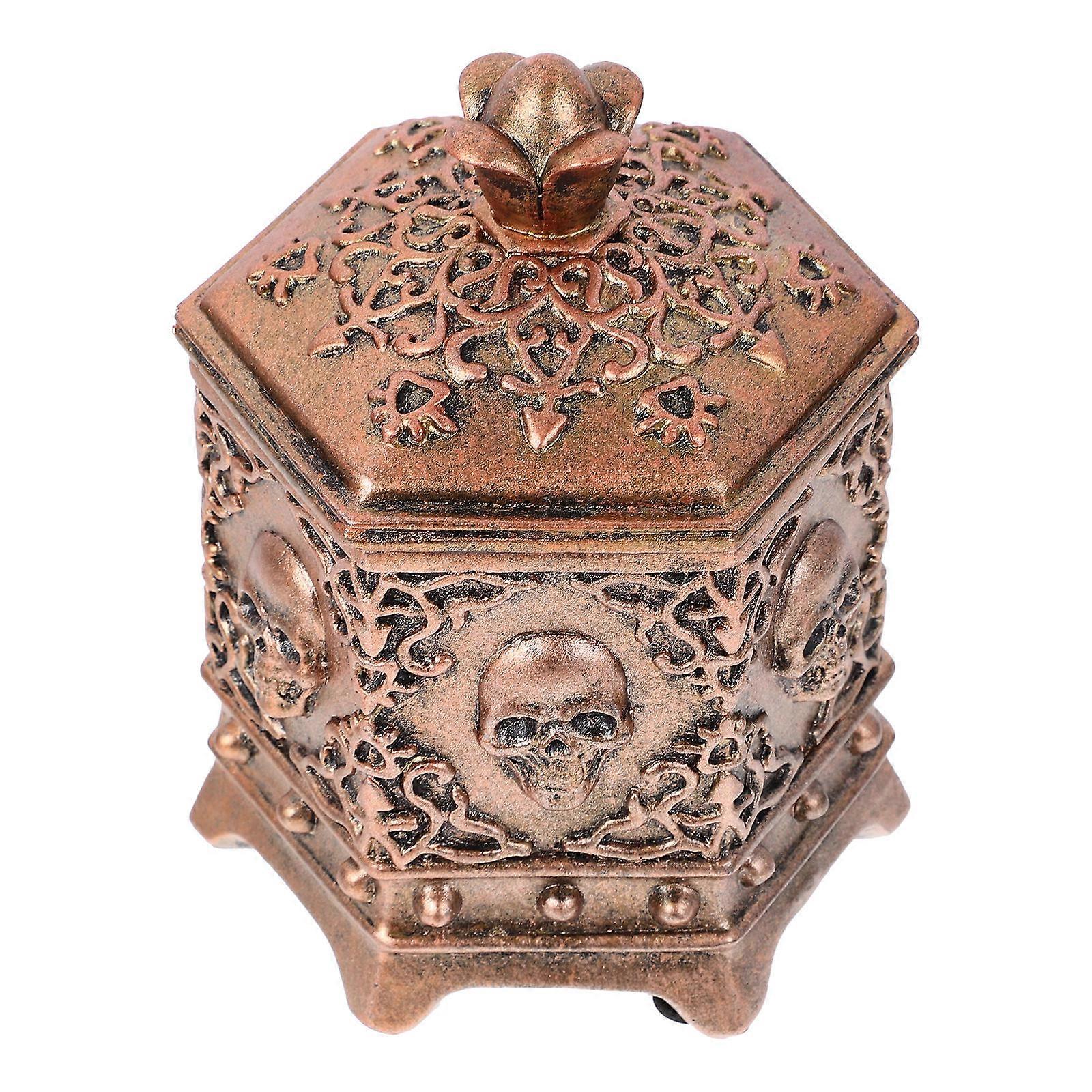 Stylish Skull Jewelry Box Hexagonal Golden Portable Storage Dust-Proof Scratch-Resistant 1Pcs