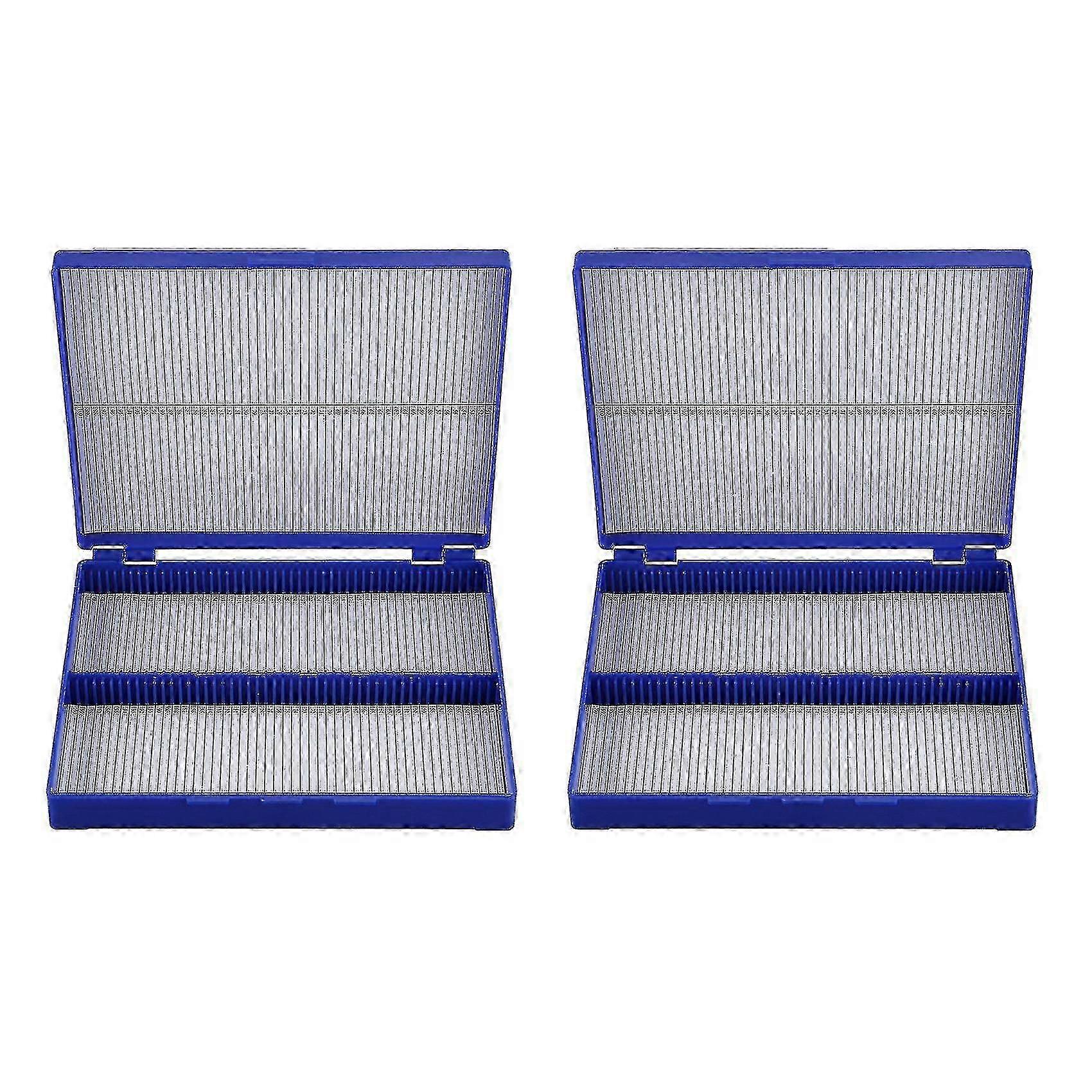 2x Royal Blue Plastic Rectangle Hold 100 Microslide Slide Microscope Box