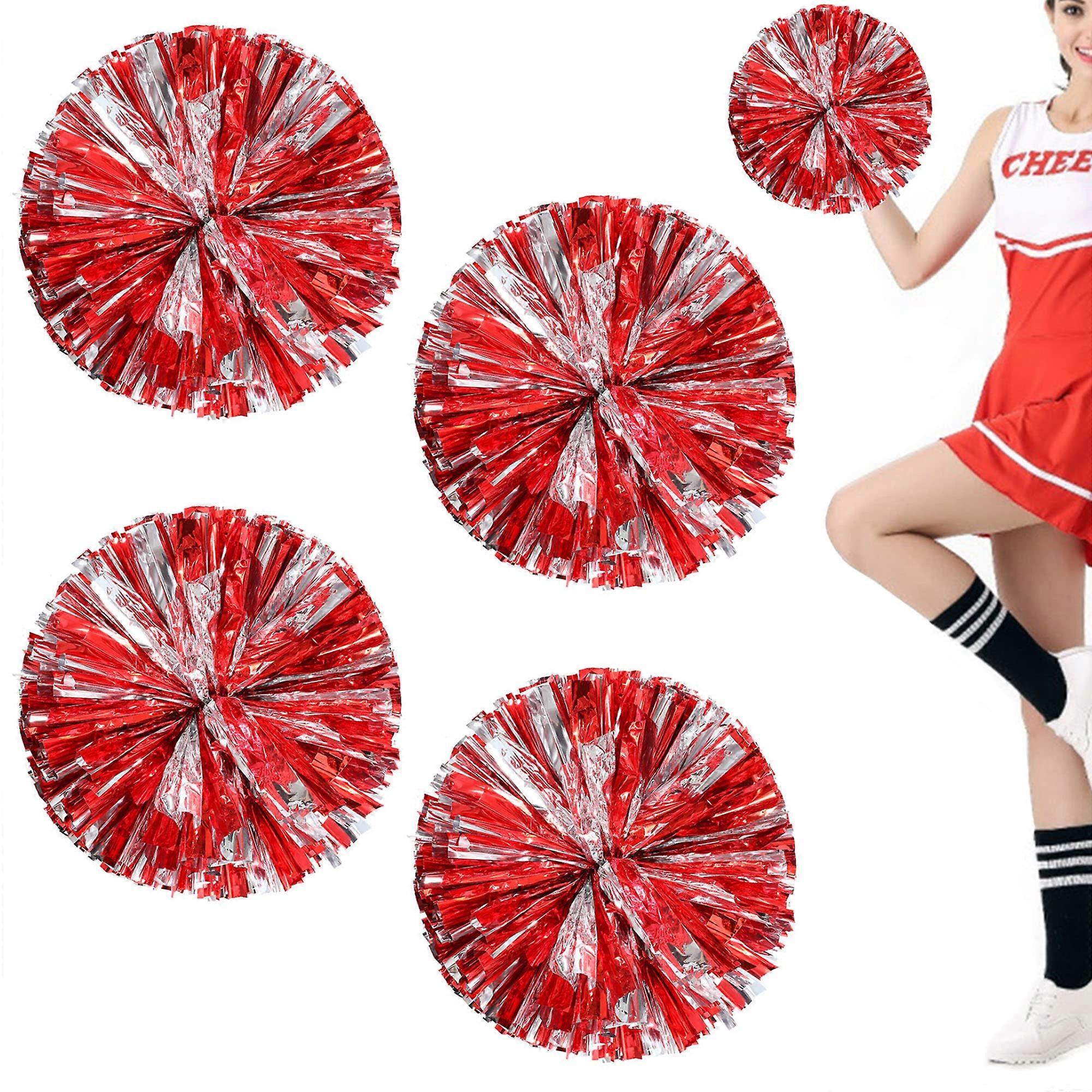 4 Pcs Cheerleading Poms Red Silver