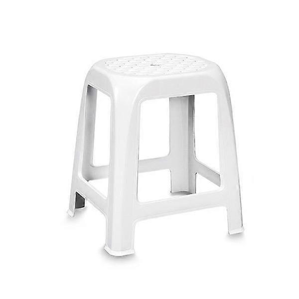 Medium Size White Plastic Stool Indoor Seat Table Bathroom Bedroom Easy to Clean
