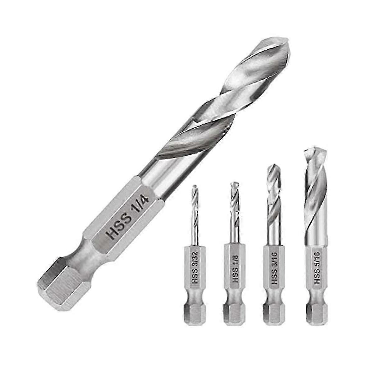 1/4 Hex Drill Bit Set 5PCS Short Length Drill Bits for Metal Steel for Quick Use