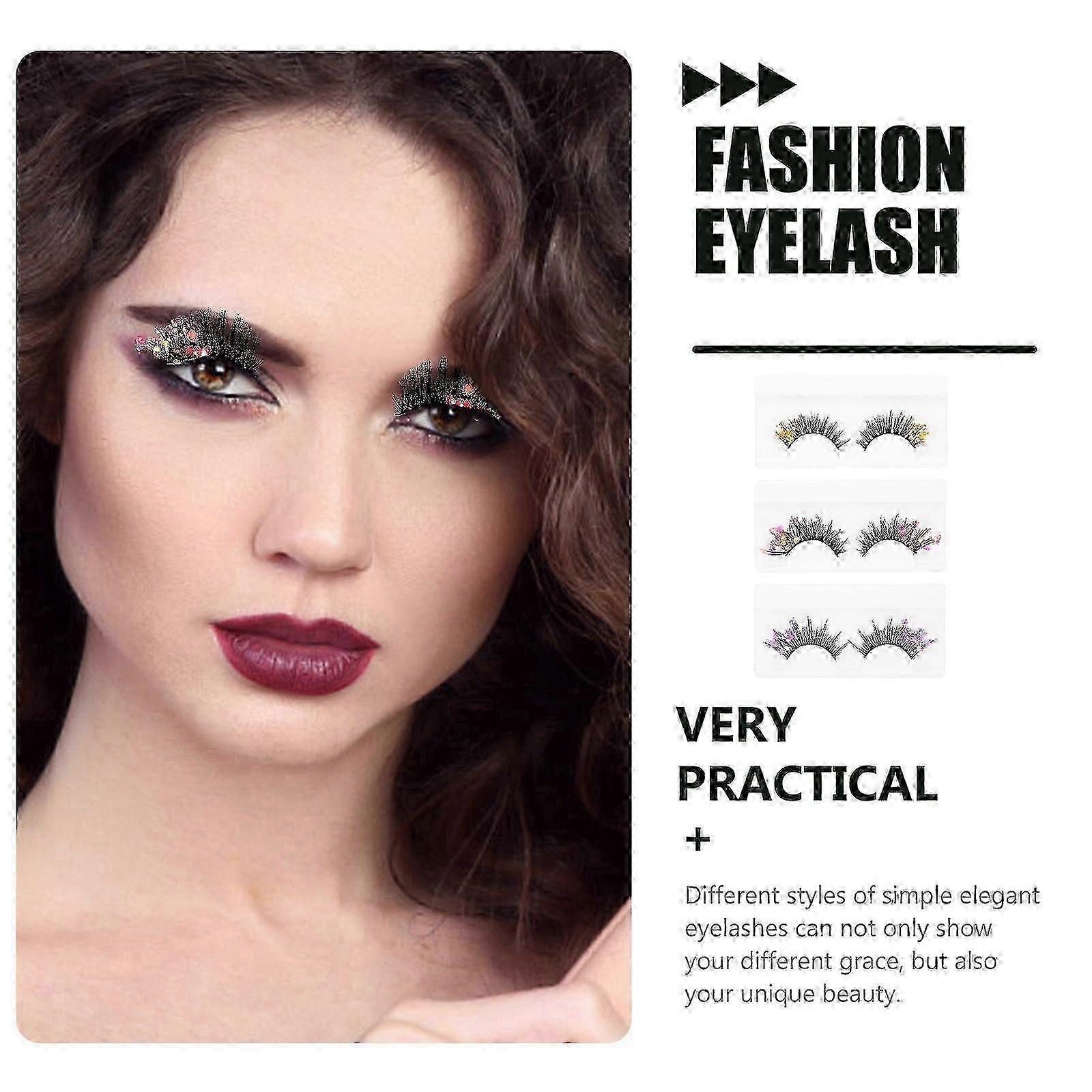 3 Pairs Colorful Fake Eyelashes Fluorescent 3D Lashes with Glitter
