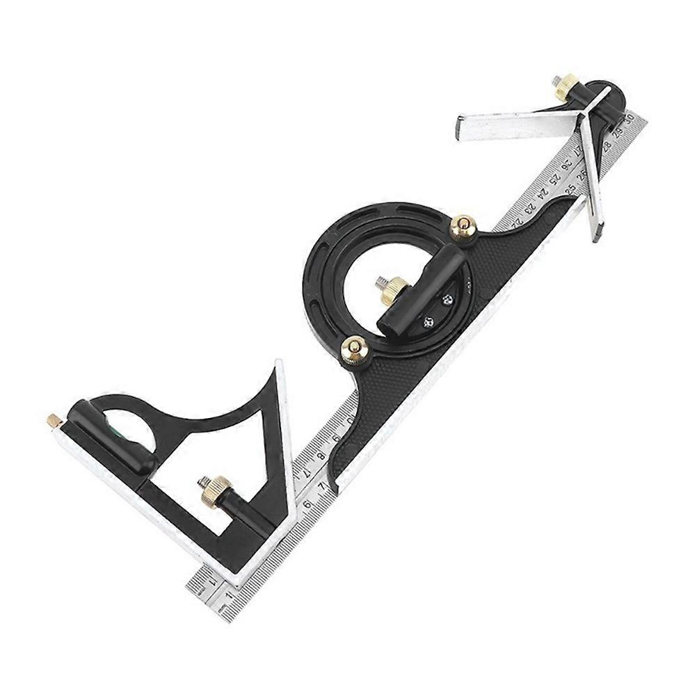 Angle Measuring Tool Scale Ruler Metal Measuring Tool Set Angle Ruler Carpentry Hobbyists 300mm Black 3Pcs