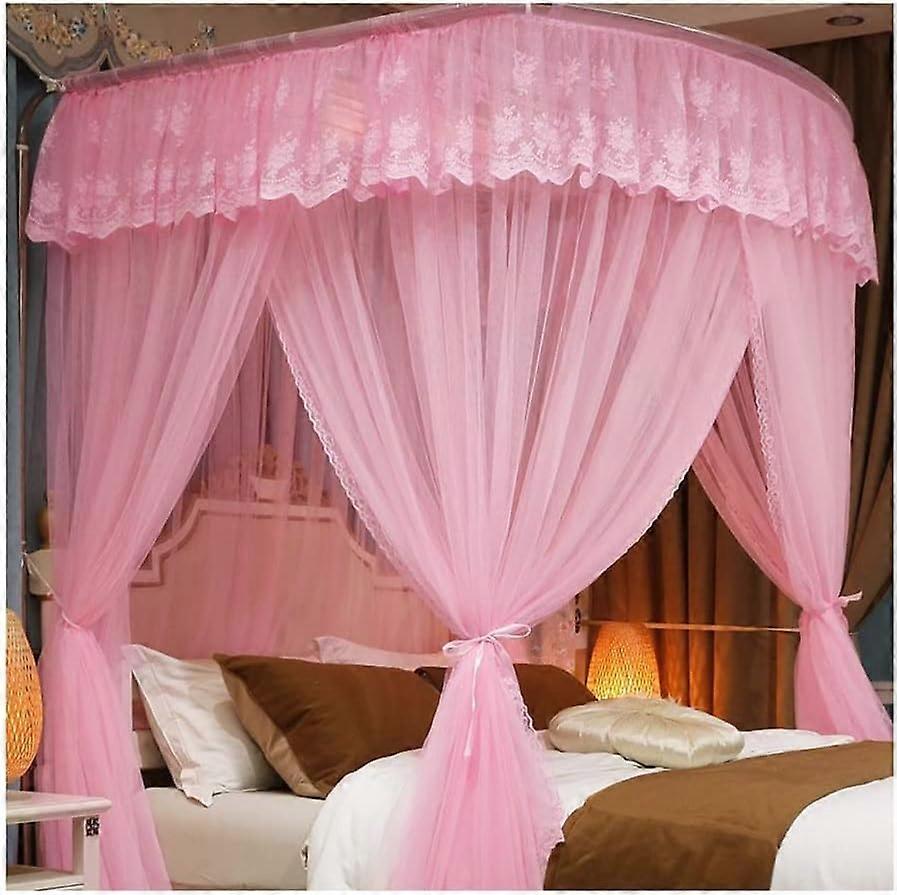Romantic bed canopy mosquito net with Ushaped bracket (Pink, 200x220cm)