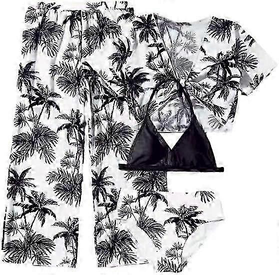 Pigens 4-delte badedragter tropisk print halter bikini sæt badedragter-yvan
