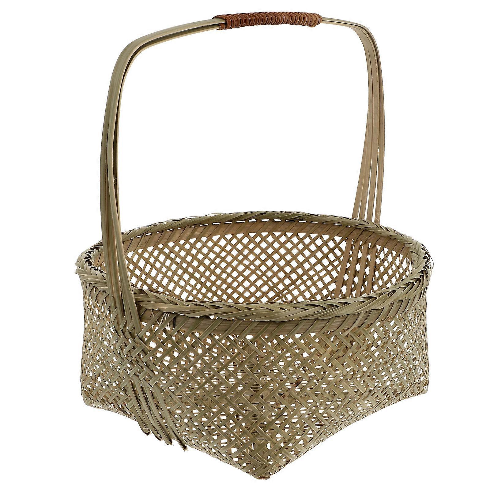 1Pc Practical Bamboo Storage Basket Hollow Out Design Egg Basket Outdoor Picnic Basket