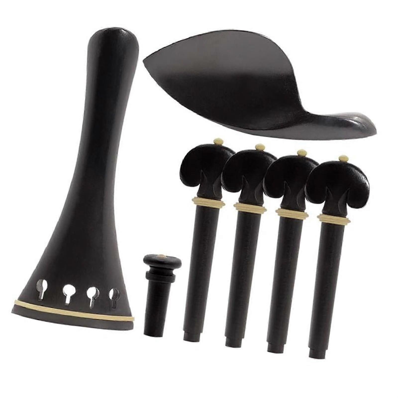 Ebony Wood Violin Accessories Set - Chin Rest, End Pin, Tuner, String Holder for 4/4 Size Violins