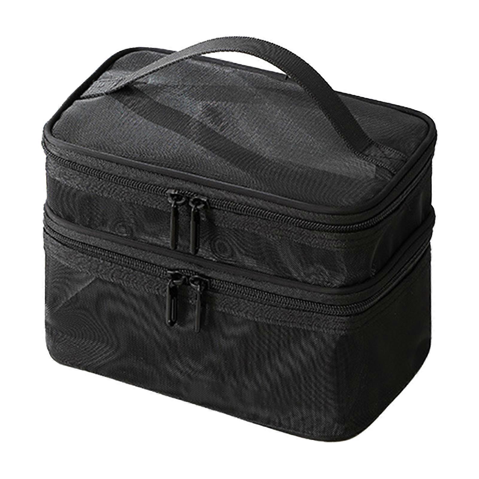 Double Layer Easy Classification Large Capacity Mesh Cosmetic Bag with Sturdy Handle for Travel