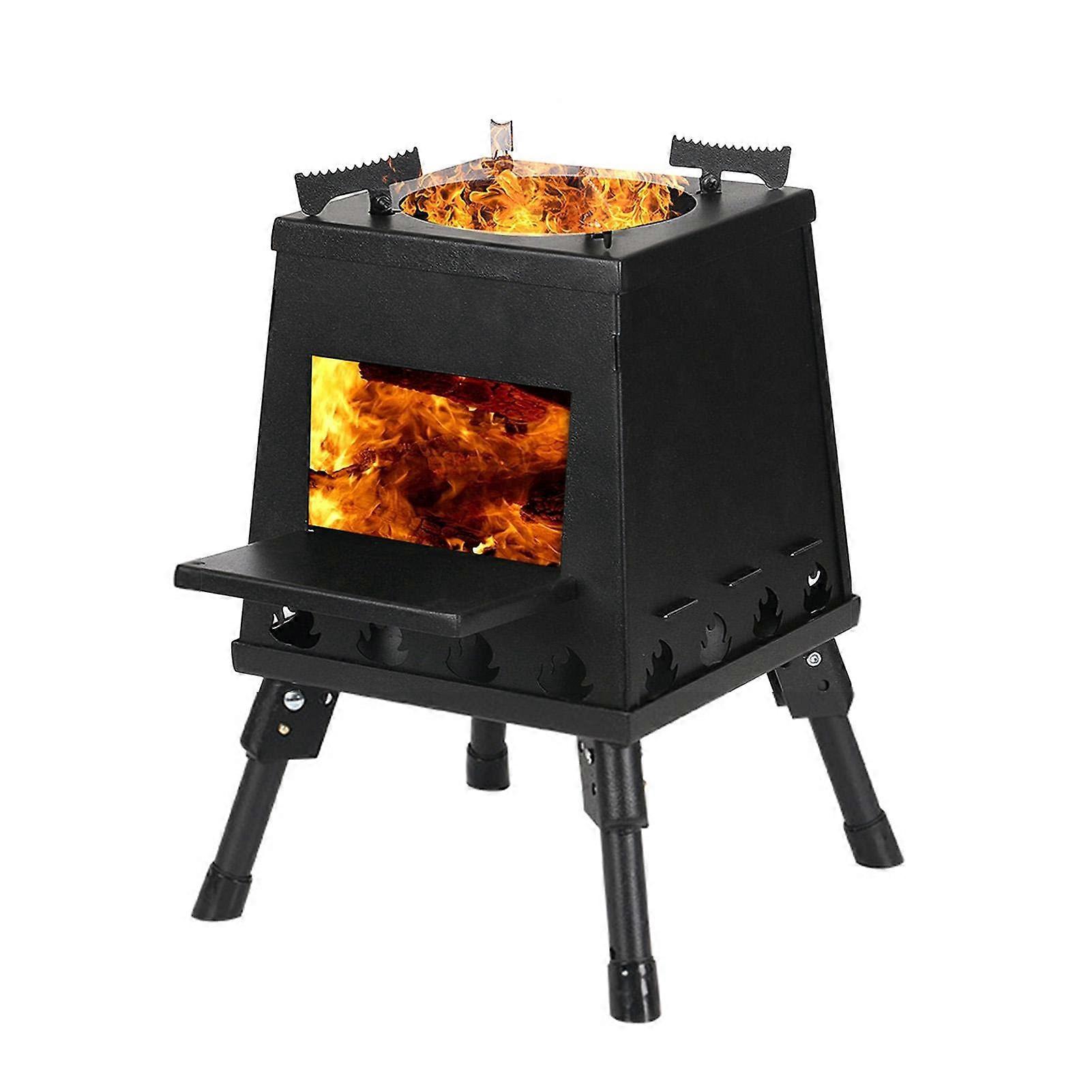 Camping Stove Wood Stove - Large Foldable Rocket Stove Outdoor Oven, Portable Thick Steel Wood Burner with Carry Bag, Black