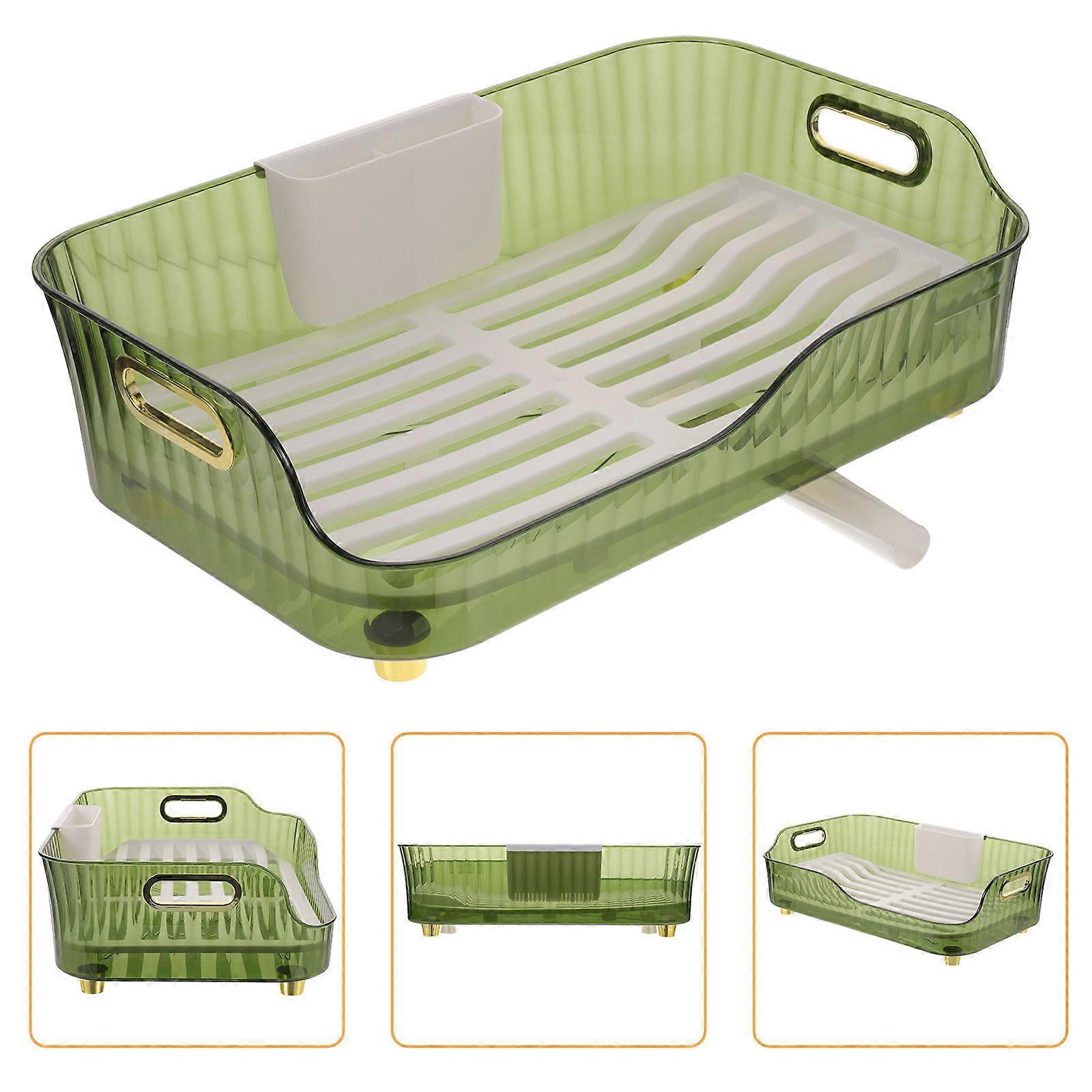 Compact Dish Drying Rack Kitchen Drainer For Dishes Drain Water Green Plastic 1Pcs