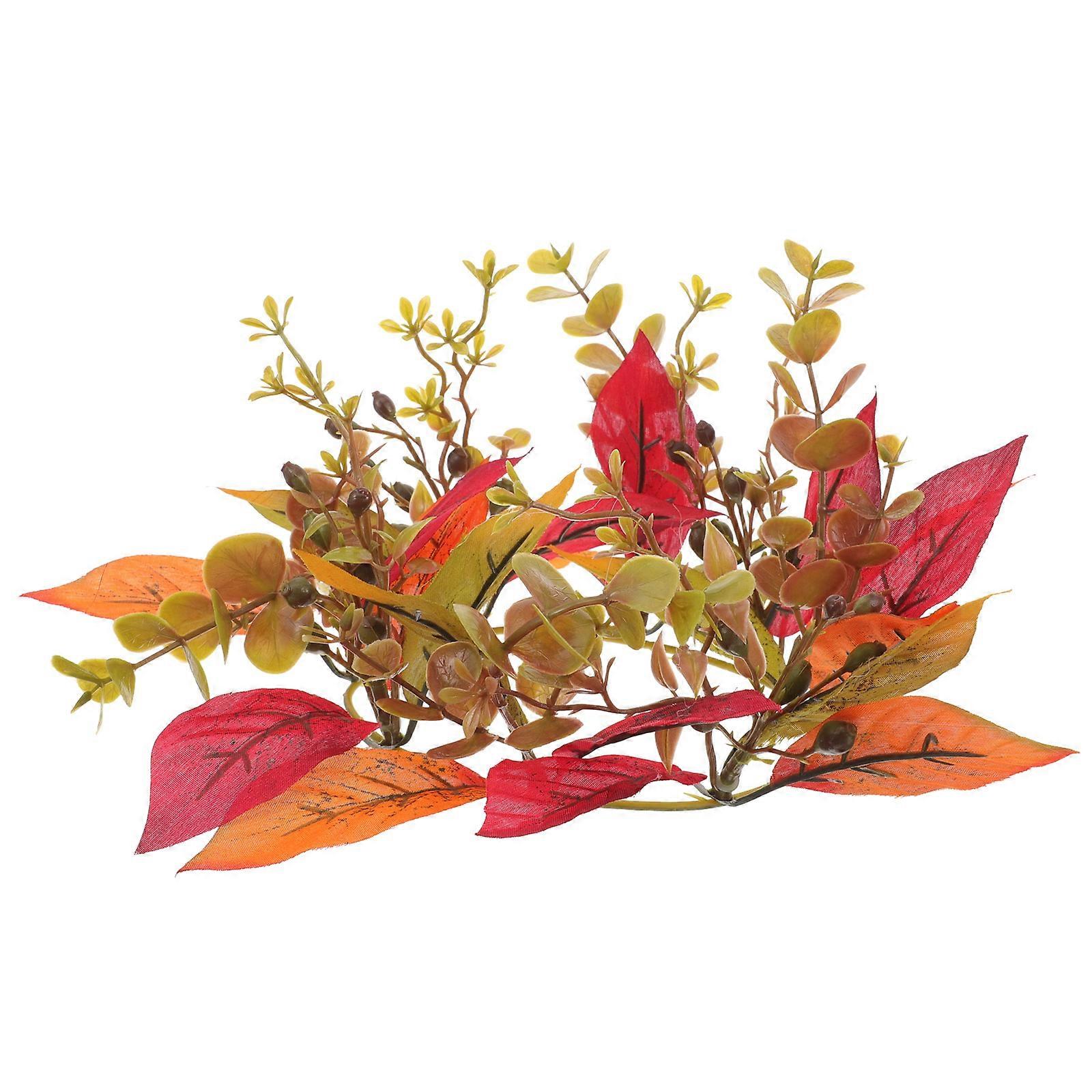 Fall Thanksgiving Table Centerpiece Maple Leaves Ring Wreath Multi-Colored 21x21cm 1Pack