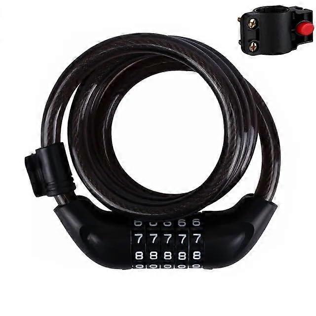 Bicycle Lock with 5 Digit Code, 1200mm x 12mm, AntiTheft, Steel Cable, Black