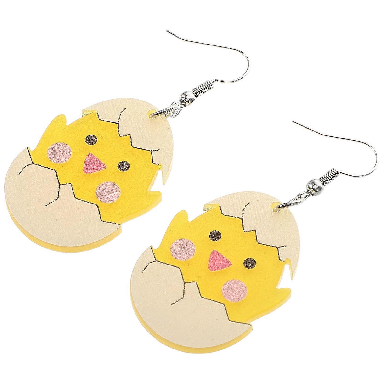 Spring Earrings Dangle Hatching Chick Design Oval Acrylic 1Pair