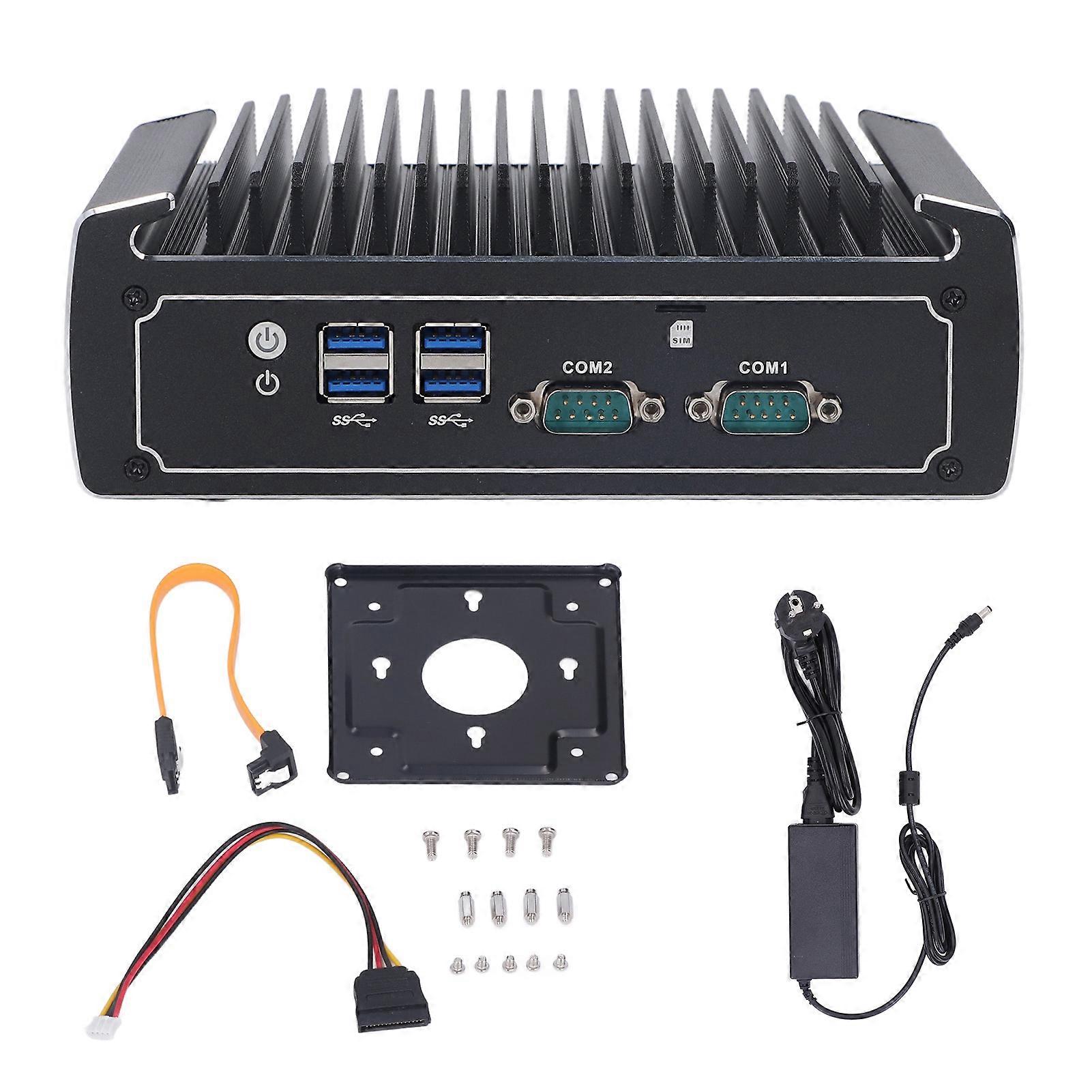 Lüfterloser Embedded-Industriecomputer Multifunktionaler Quad-Core-Industrie-PC 100-240 V EU-Stecker