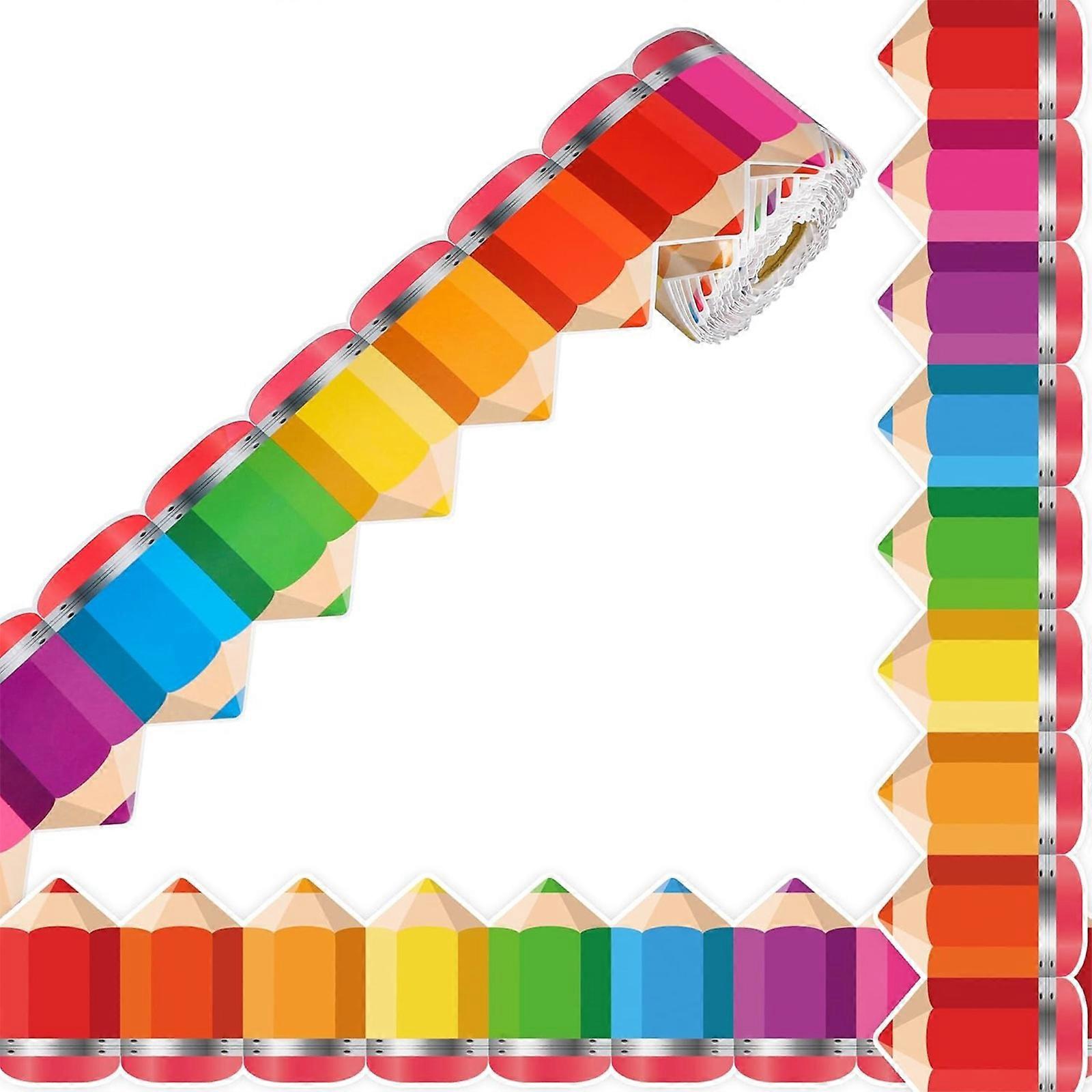 32.8ft Colorful Pencil Border Trim for Bulletin Board Notice Board Classroom Chalkboard Decoration Bulletin Board Border Multicolor