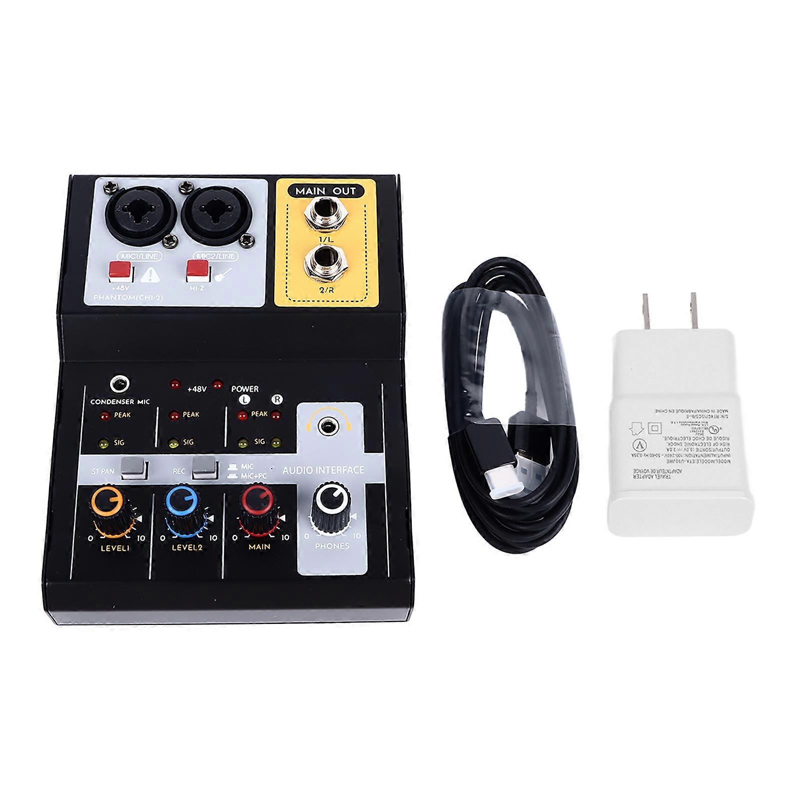 Mini Sound Mixer 2 Channel USB Portable External Sound Mixing Console for Computer Streaming US Plug 100‑240V