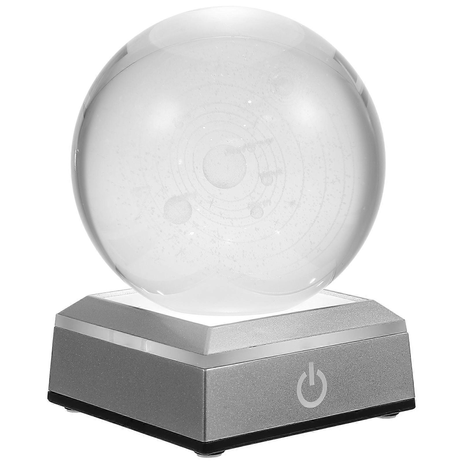 Crystal Ball with Adjustable LED Lighting   USB Powered Solar System Sphere Ornament with Silver Base   Decorative Home, Bedroom, Office Space