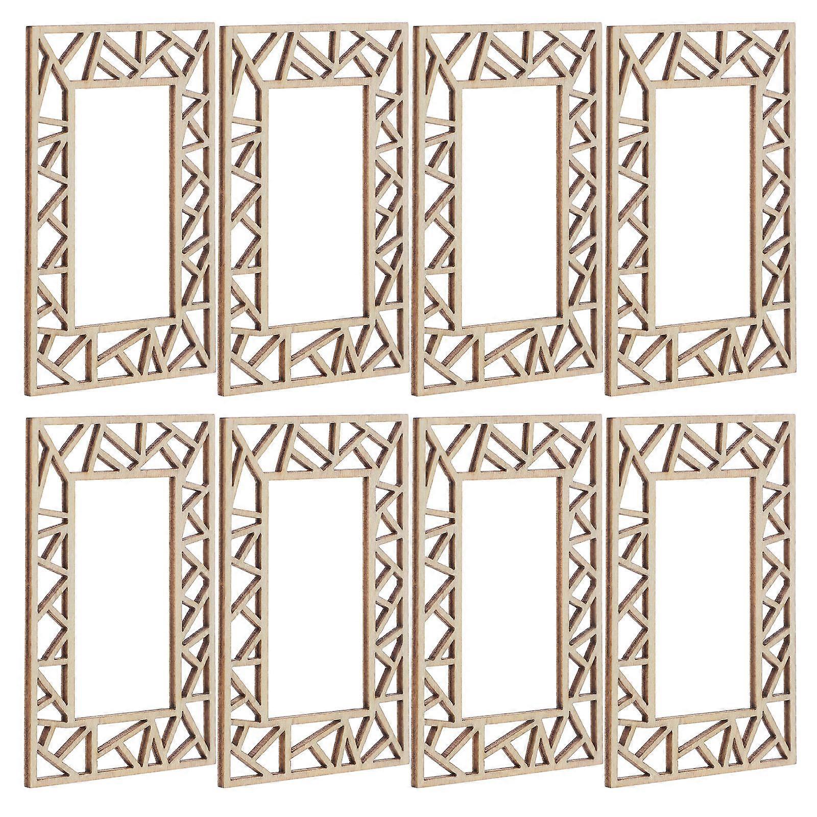 Wooden Miniature Windows for DIY Crafts with Realistic Design and Intricate Patterns 8 Pieces Khaki
