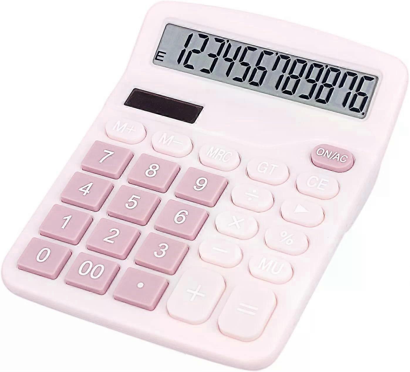 Desktop Calculator, Cute Pink, Big Buttons, Dual Power Source - Solar & Battery