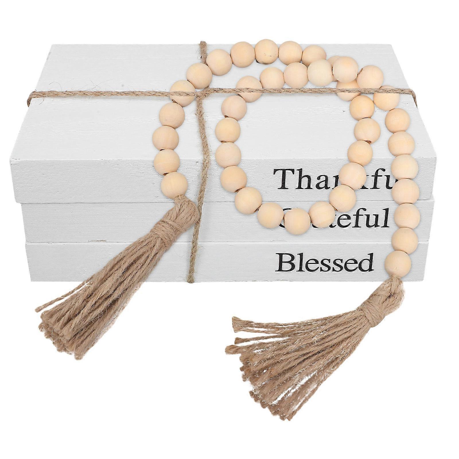 Wooden Decorative Books for Home Use Multi Colored Faux Thanksgiving Book Decor Set with Beaded Garland Ornament 1 Set