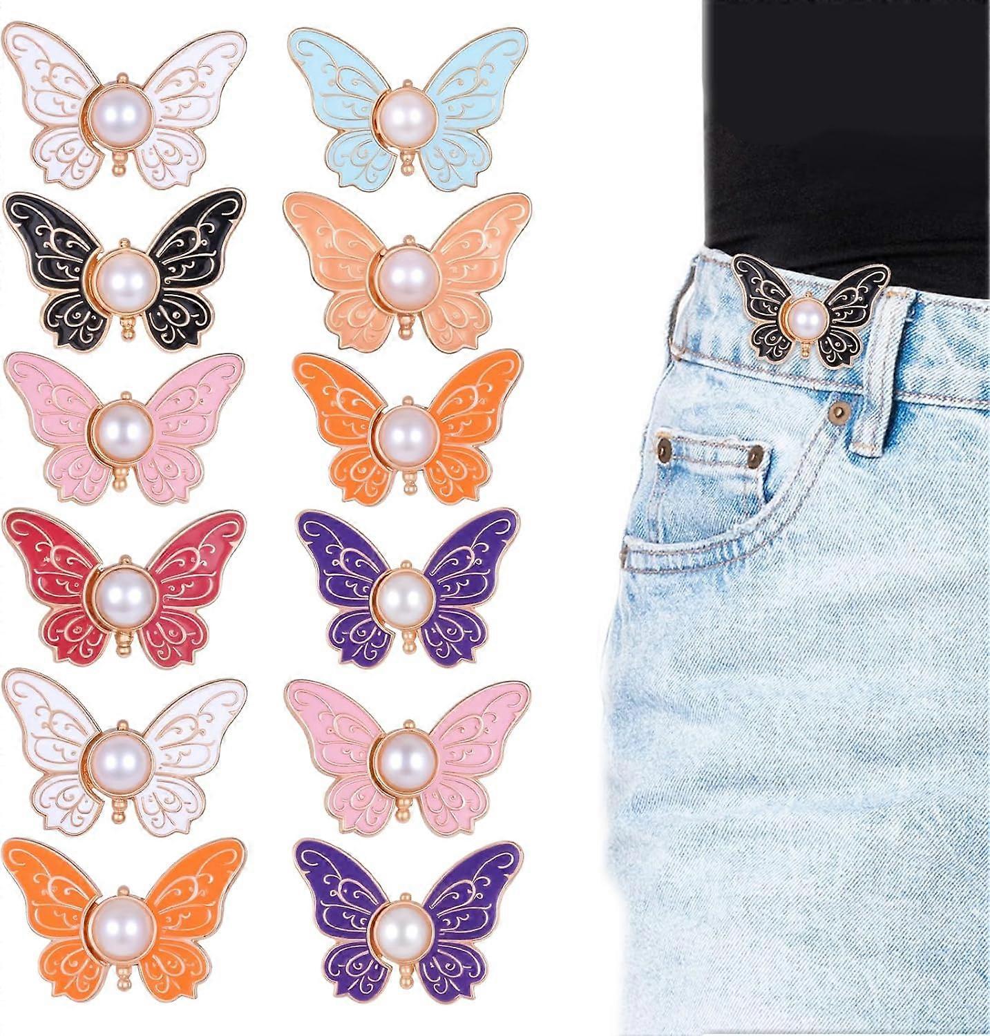 12 Pcs Butterfly Waist Tightener,Random Color, Detachable Jean Buttons