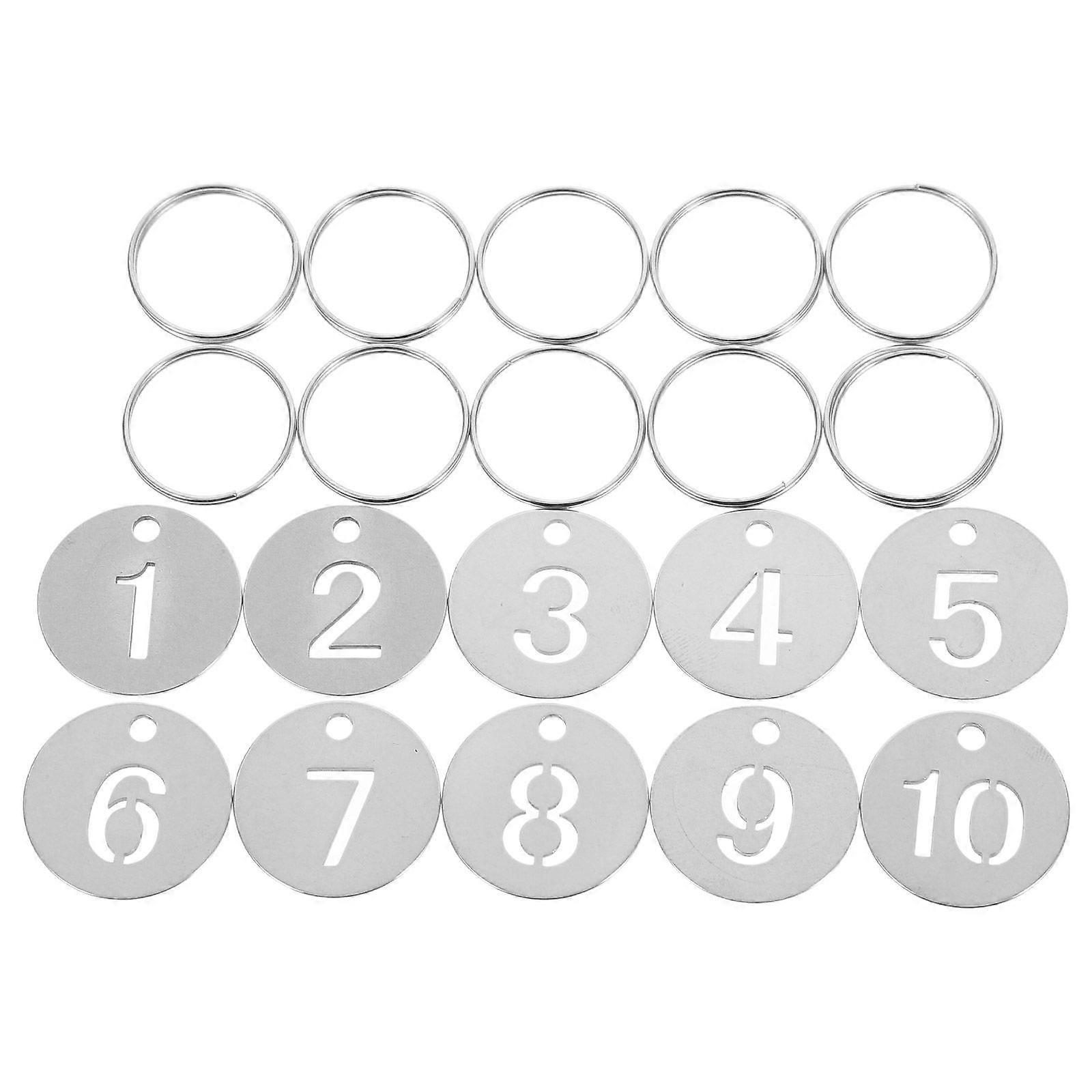 2 Sets Stainless Steel Number Tags: Round Numbered 1-10 Key Tags Labeling Metal Keychain for Organized Management - Used for Parking Lots, Warehouses